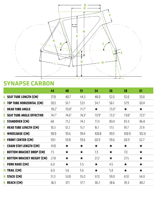 cannondale synapse size chart height